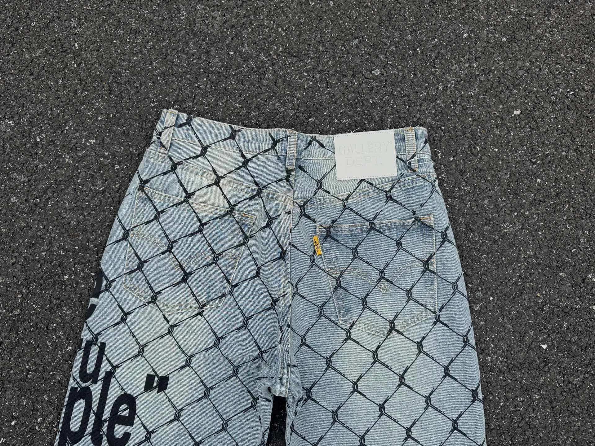 P240💰G786 GALLERY DEPT. Steel mesh letter printed slim jeans jeans casual group trendy American slim men's and women's trousers Color: blue Size: S-XXL (corresponding to 28-36)
